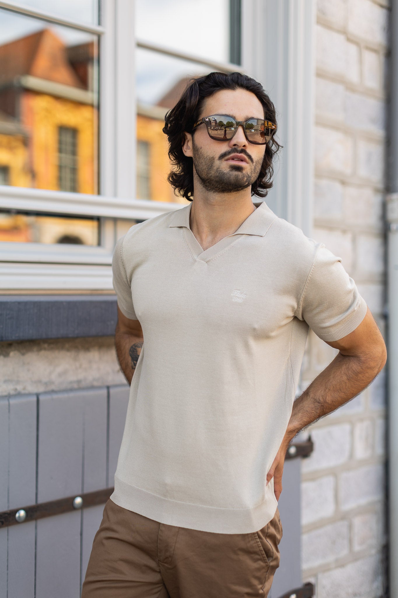 Pull Polo maille beige P1000