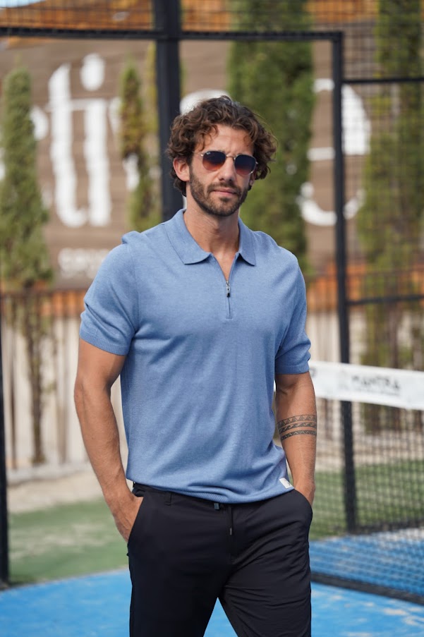 Polo maille bleu azur P1000