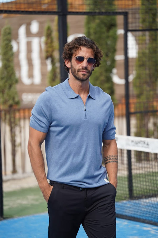 Polo maille bleu azur P1000