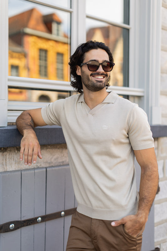 Pull Polo maille beige  P1000
